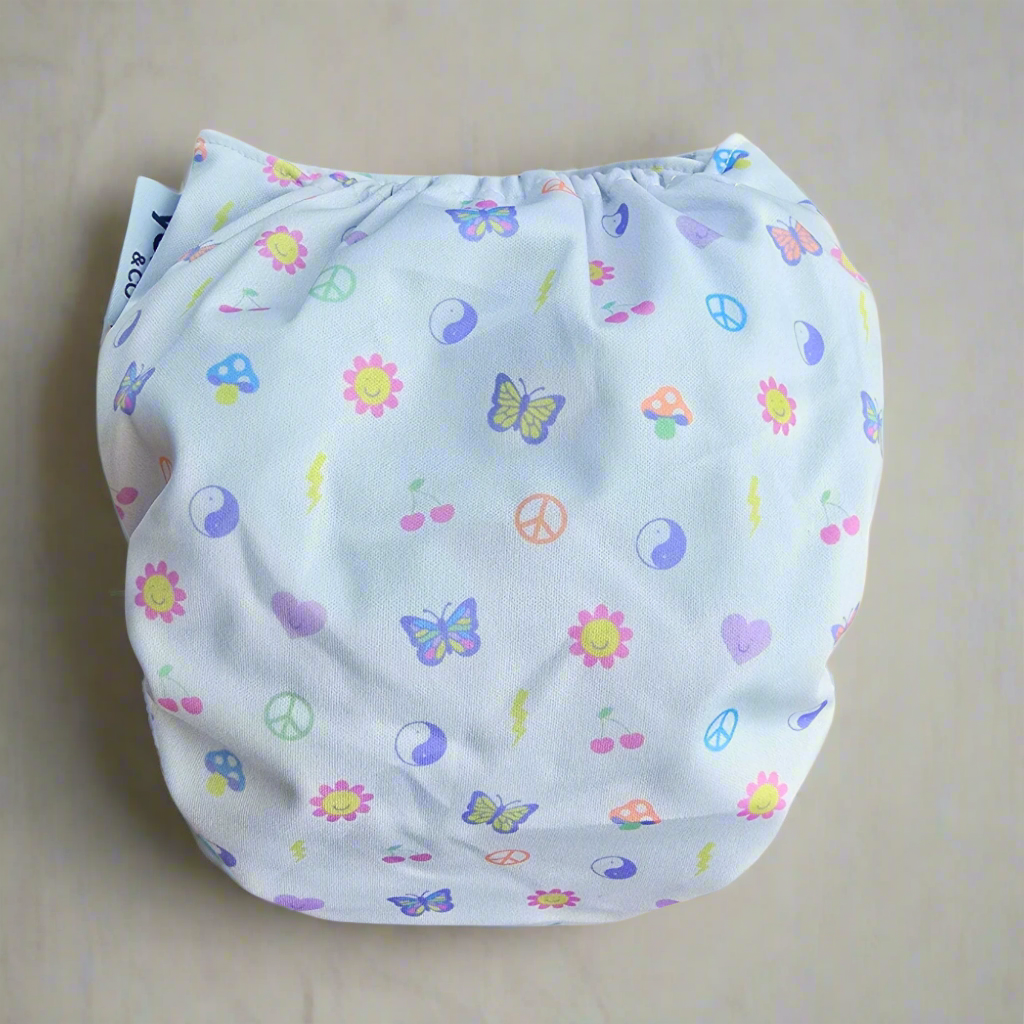 Good Vibes - 90s inspired back of the Modern Cloth Reusable Nappy from Yoho and Co NZ