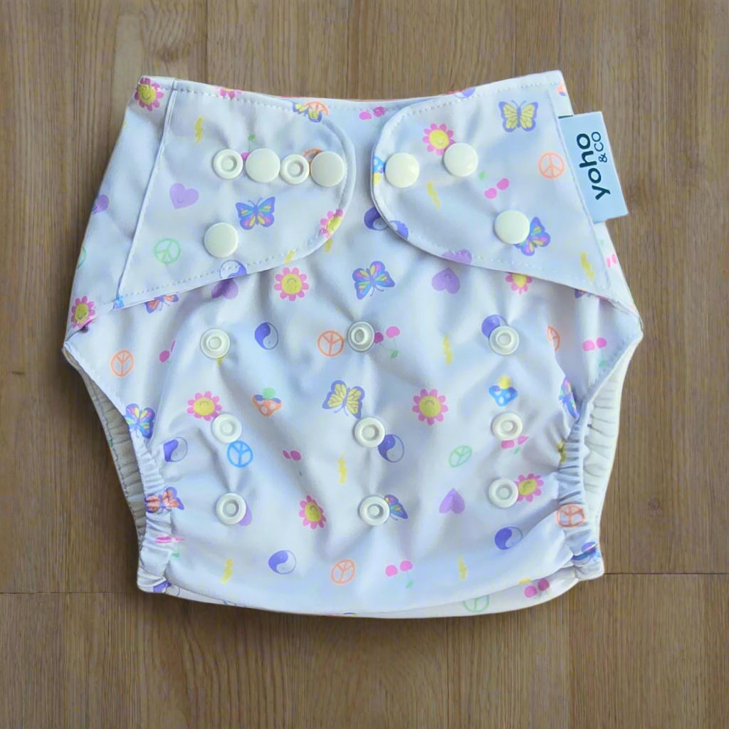 Good Vibes - 90s inspired, Modern Cloth Reusable Nappy from, Yoho and Co NZ