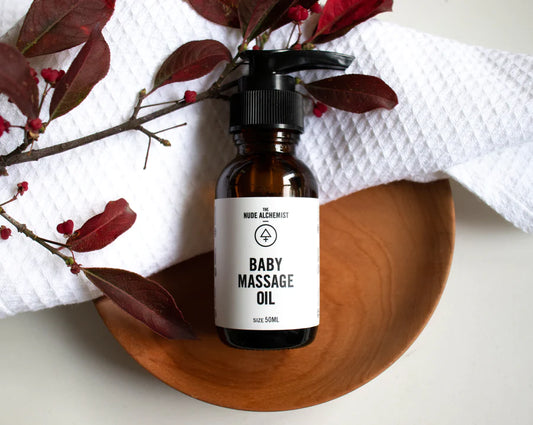 Yoho Baby & co. The Nude Alchemist Baby Massage Oil is a beautiful way to moisturise babies skin and bond with your baby