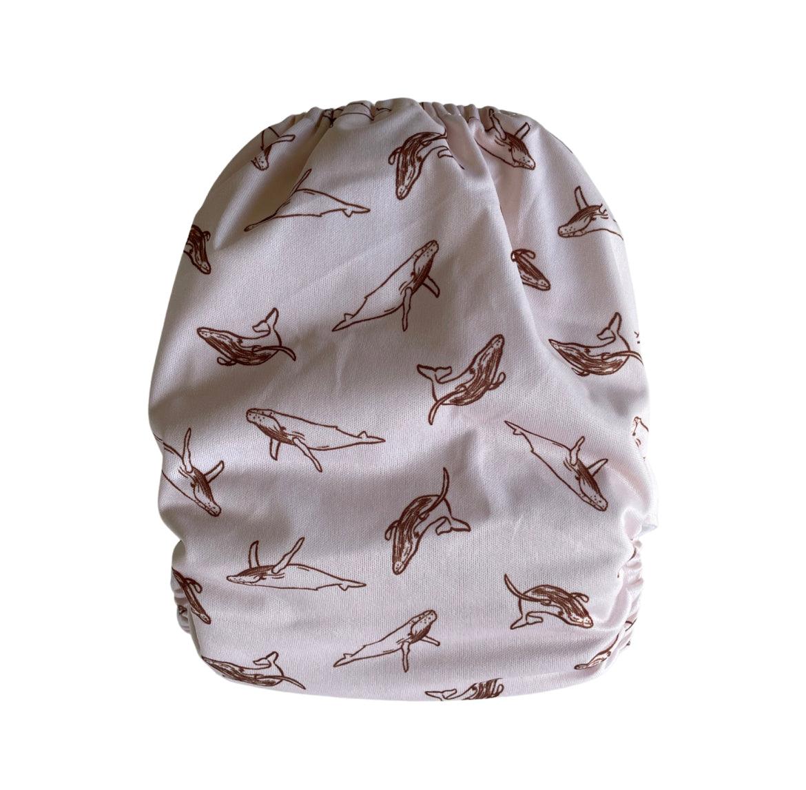 Yoho Baby & co. Reusable Classic Cotton Cloth Nappy NZ - Toffee Whales Print