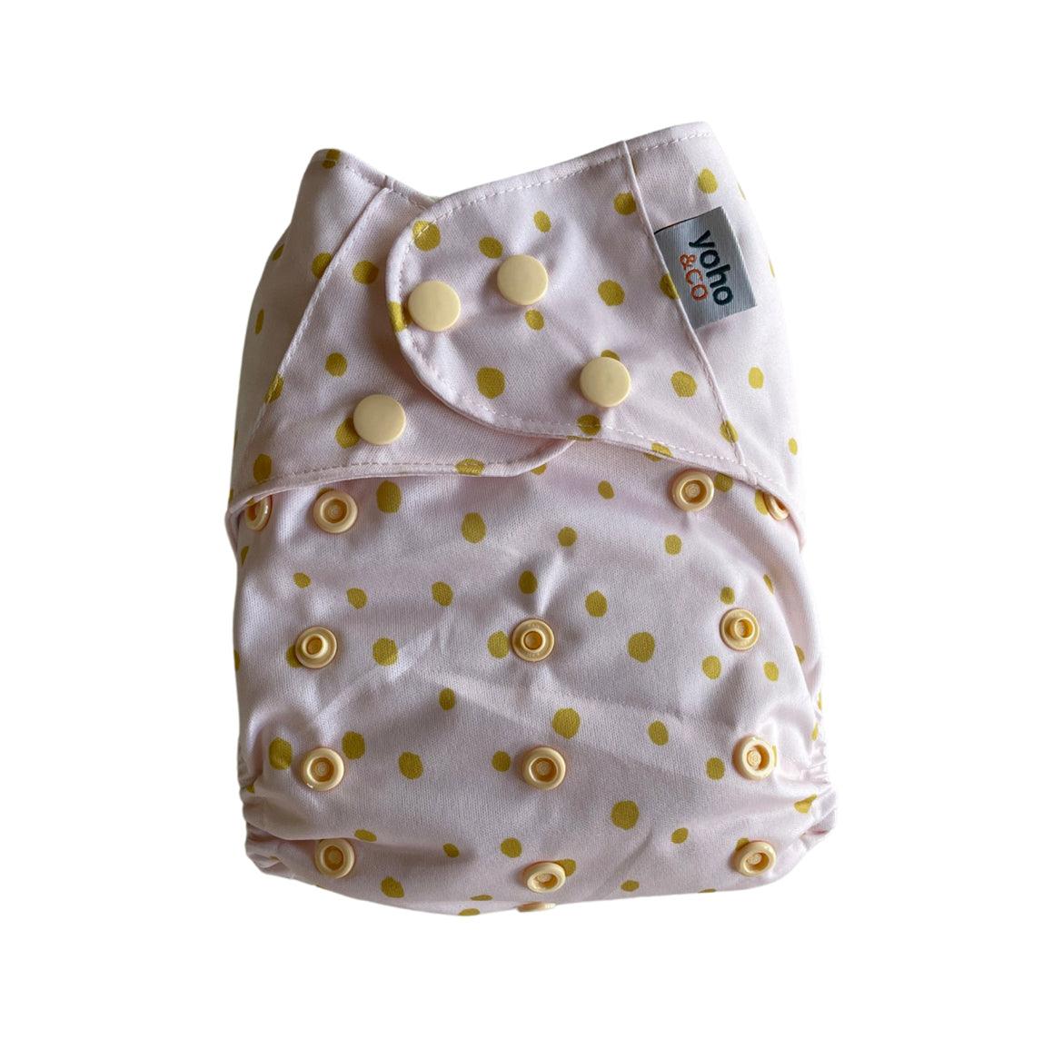Yoho Baby & co. Reusable Classic Cotton Cloth Nappy NZ - Yellow Polka Dot Print