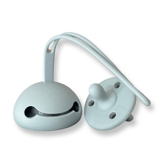 Yoho Baby & co. Dusty blue baby pacifier and holder - silicone