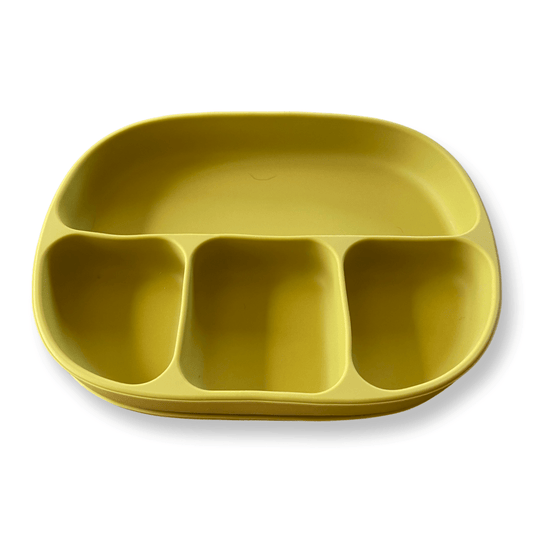 Yoho Baby & co.  4 compartment silicone baby feeding plate with lid in Mango