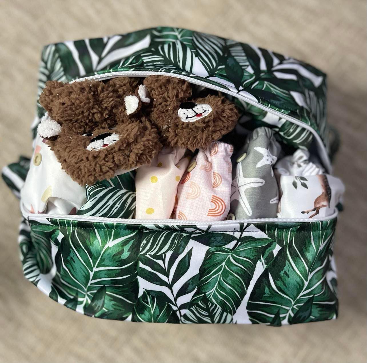 Yoho Baby & co. Explorer Travel Nappy Bags/Pods NZ. Reusable Storage Bags for Nappies. Palm Beach Print