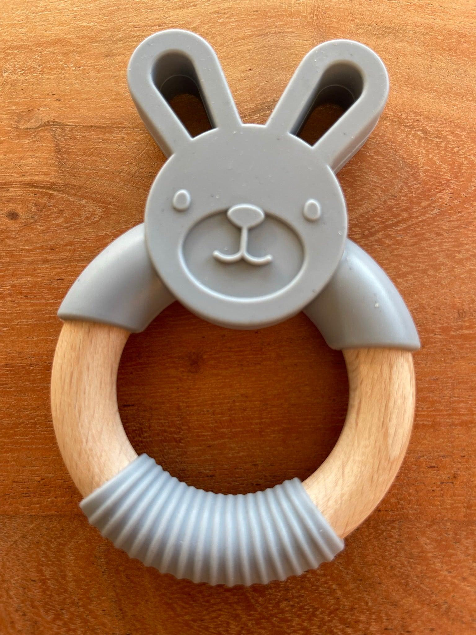 Yoho Baby & co. Silicone Teething Ring - cute rabbit, grey