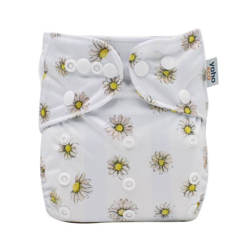 Yoho Baby & co. Reusable Classic Cotton Cloth Nappy NZ - White Daisies Print