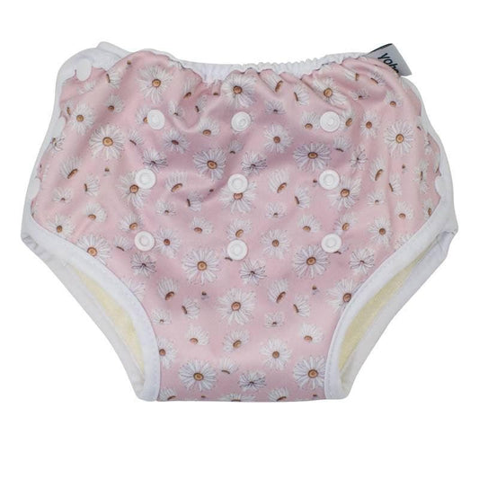 Yoho Baby & co. Thirsty reusable nappy potty & toilet training pants NZ. Pink Daisies Print